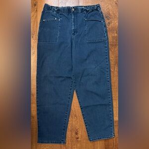 FRAYED Barrel Jean Dark Wash High Rise Crop Button Denim Tapered Pants 14